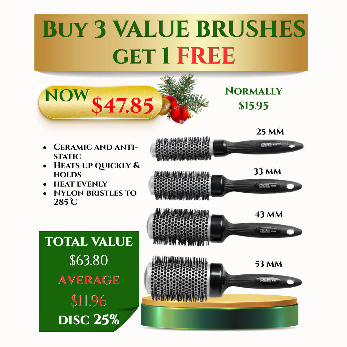 Glide 53mm Value Ceramic Round Brush